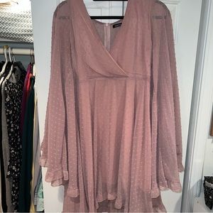 Pink flowy dress with bell sleeves